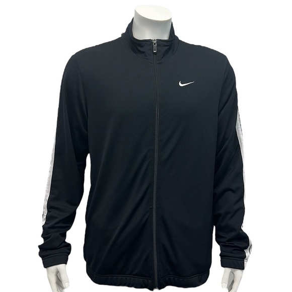 Nike Black White Two Stripe Track Running Swoosh Full Zip Jacket Size XL X-Large - Picture 5 of 12